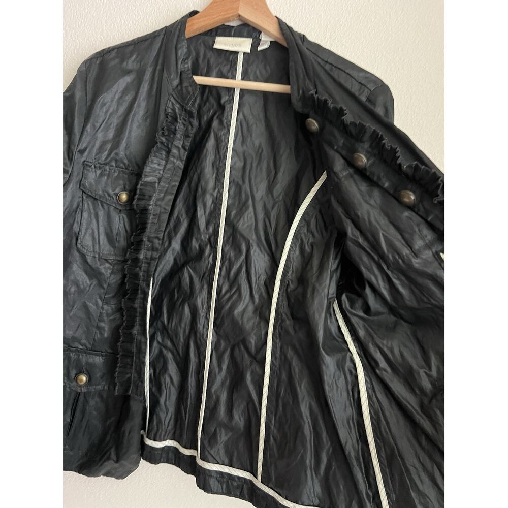 Chicos Jacket Ruffle Shiny Womens Size Large Black Windbreaker - Picture 7 of 10